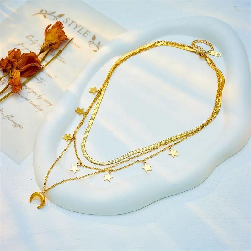 Collar Triple Luna Estrellas Para Damas Parejas Moda-4
