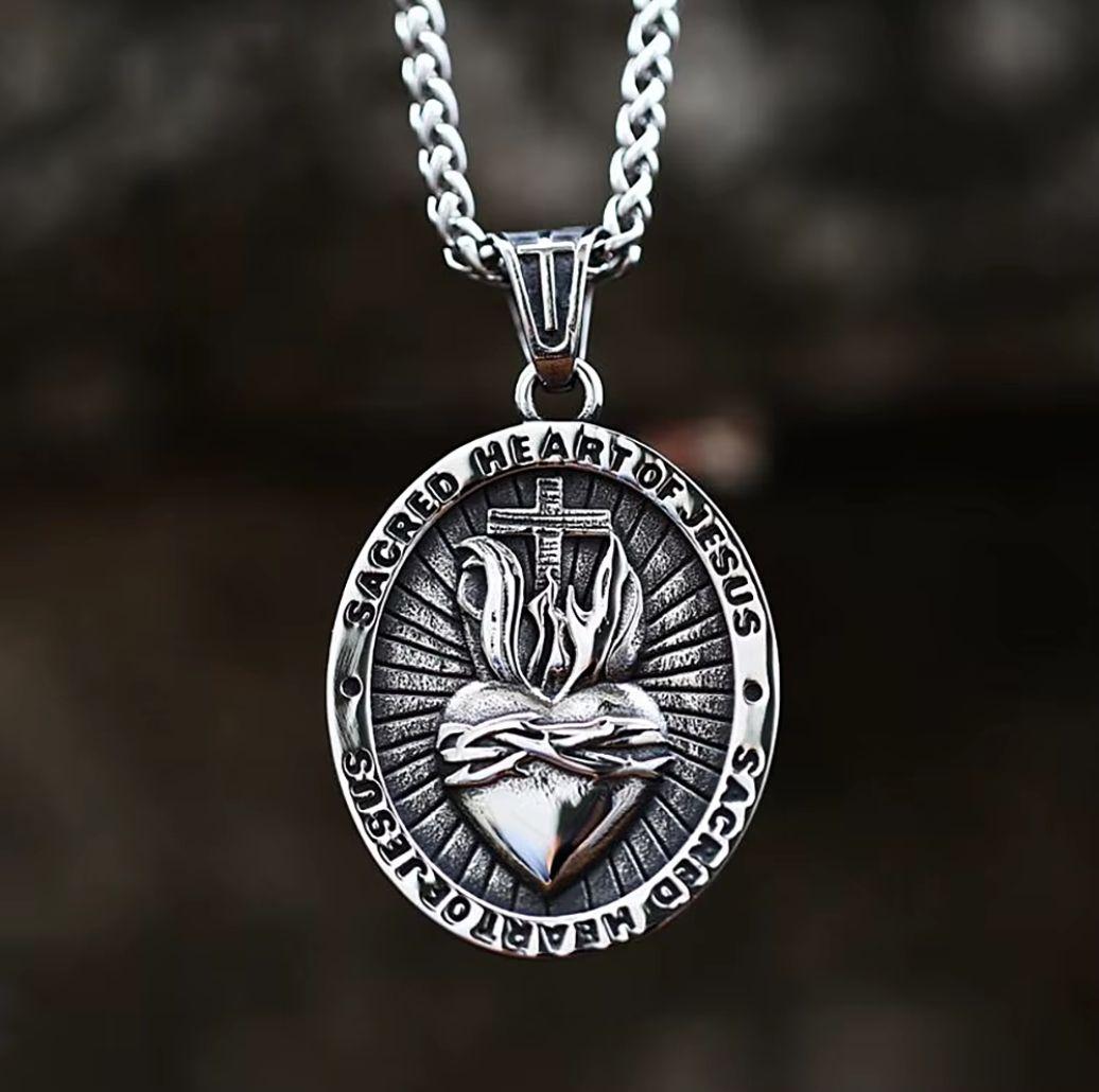 Collar De Sagrado Corazón De Jesus Titanio Hombre Mujer-2