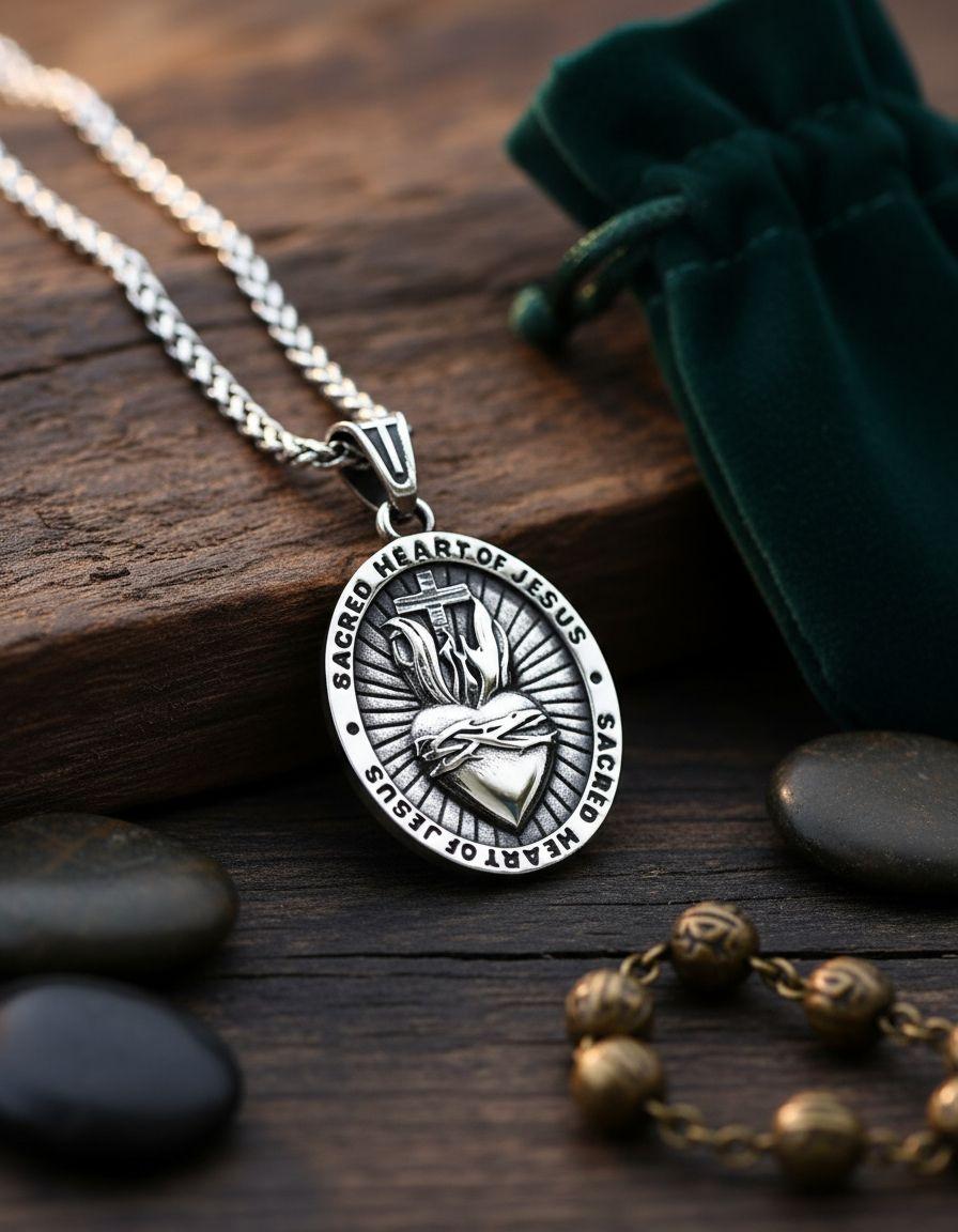 Collar De Sagrado Corazón De Jesus Titanio Hombre Mujer-3