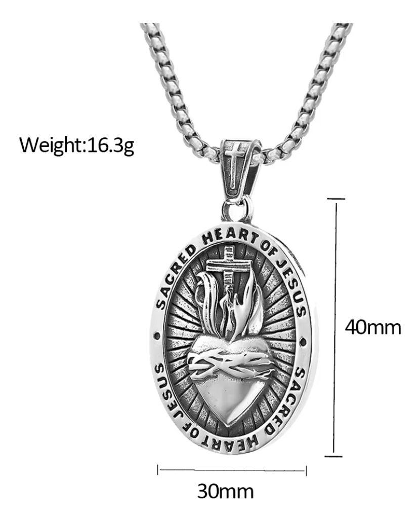 Collar De Sagrado Corazón De Jesus Titanio Hombre Mujer-4