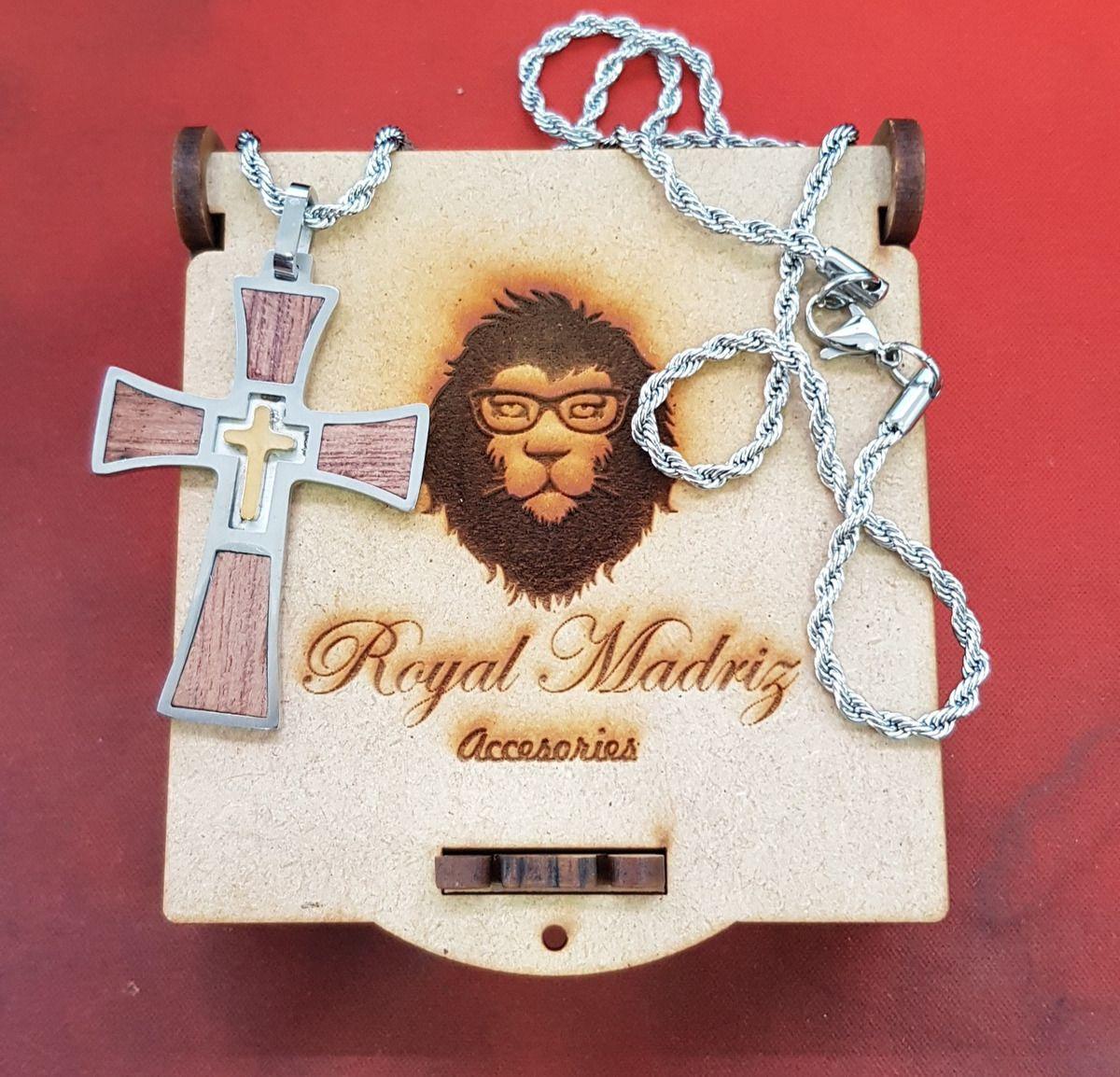 Collar Cruz Silver Madera Hombres Caballeros Moda Masculina-2