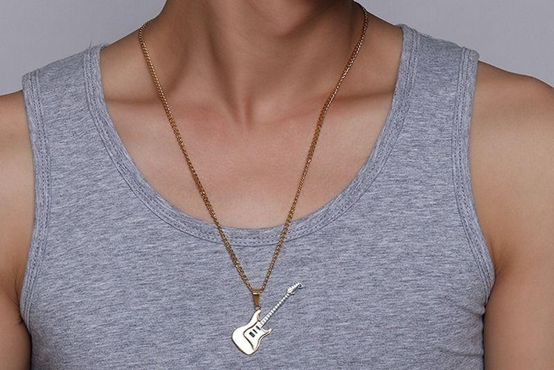Collar Guitarra Electrica Gold Hombre Mujer Moda 2021-2