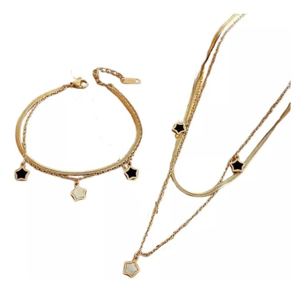 Collar Y Pulsera Estrellas Para Damas Parejas Mujer M1-0
