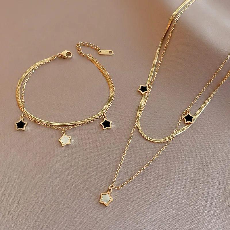 Collar Y Pulsera Estrellas Para Damas Parejas Mujer M1-1