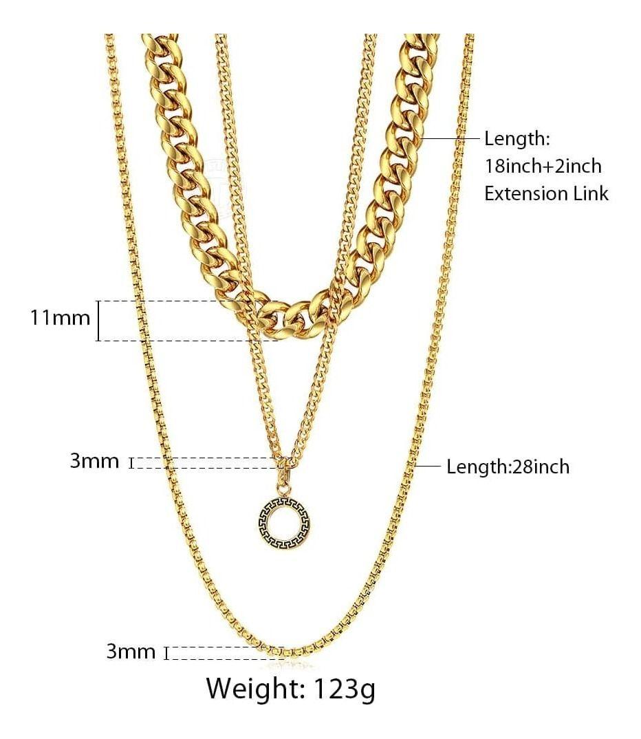 Collar Triple Con Dige Gold Acero Quirúrgico Hombre-3