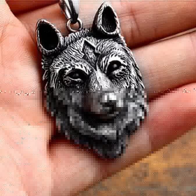 Collar Vikingo Lobo Vikingo Acero Quirúrgico Hombre Moda-2
