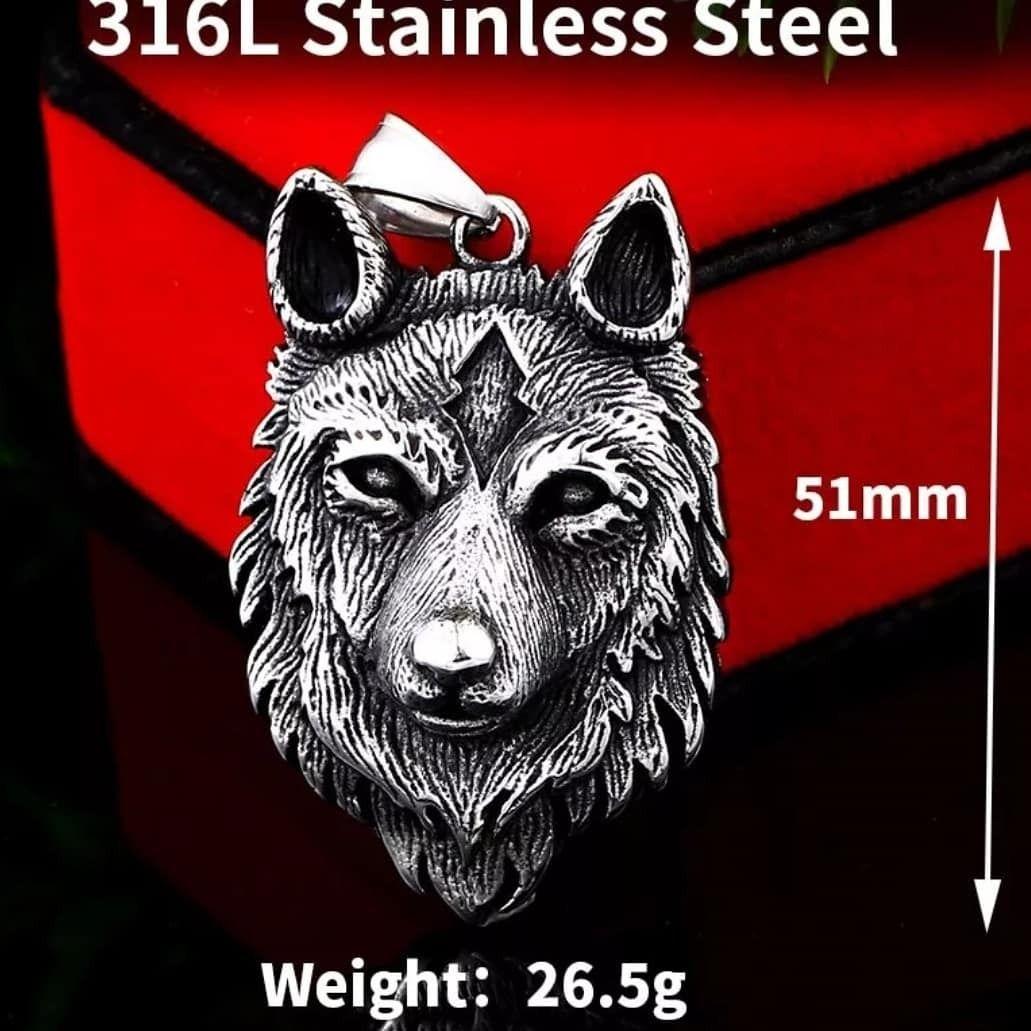 Collar Vikingo Lobo Vikingo Acero Quirúrgico Hombre Moda-3
