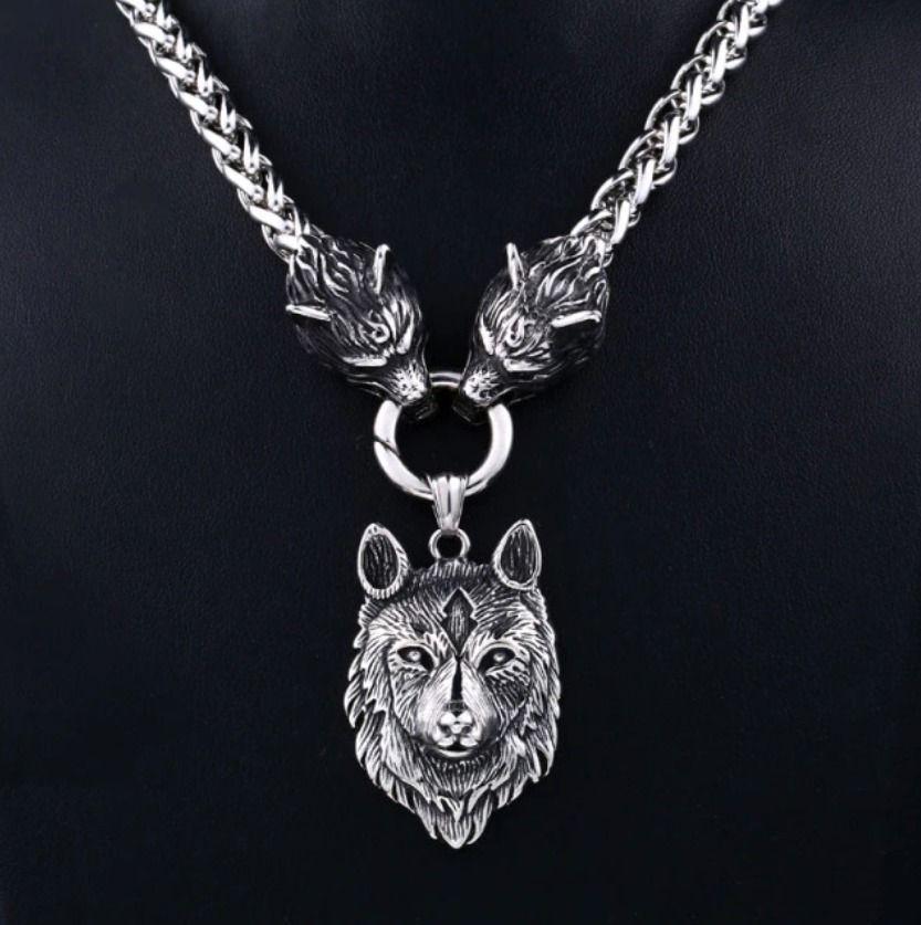 Collar Vikingo Lobo Vikingo Acero Quirúrgico Hombre Moda-4