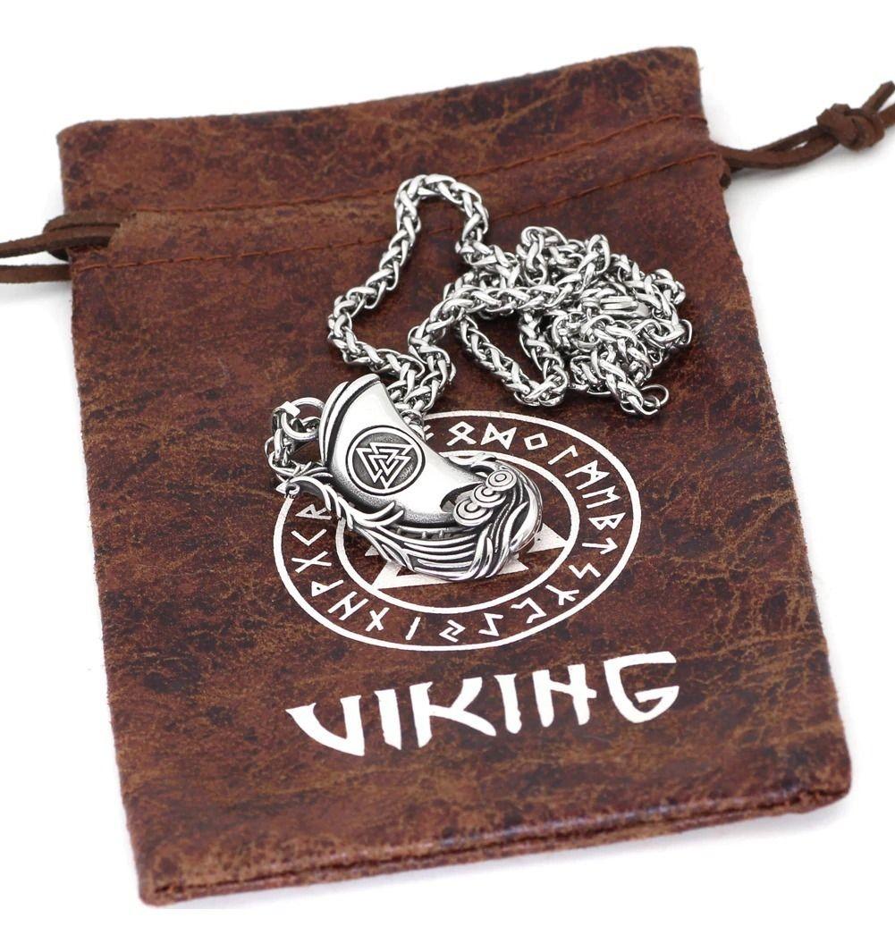 Collar Vikingo Valknut Barco Acero Hombre-0