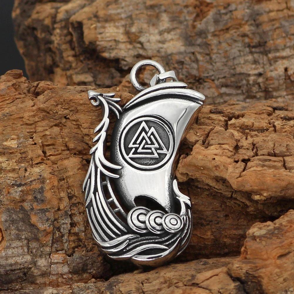 Collar Vikingo Valknut Barco Acero Hombre-2