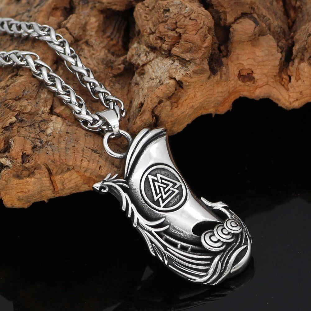 Collar Vikingo Valknut Barco Acero Hombre-4