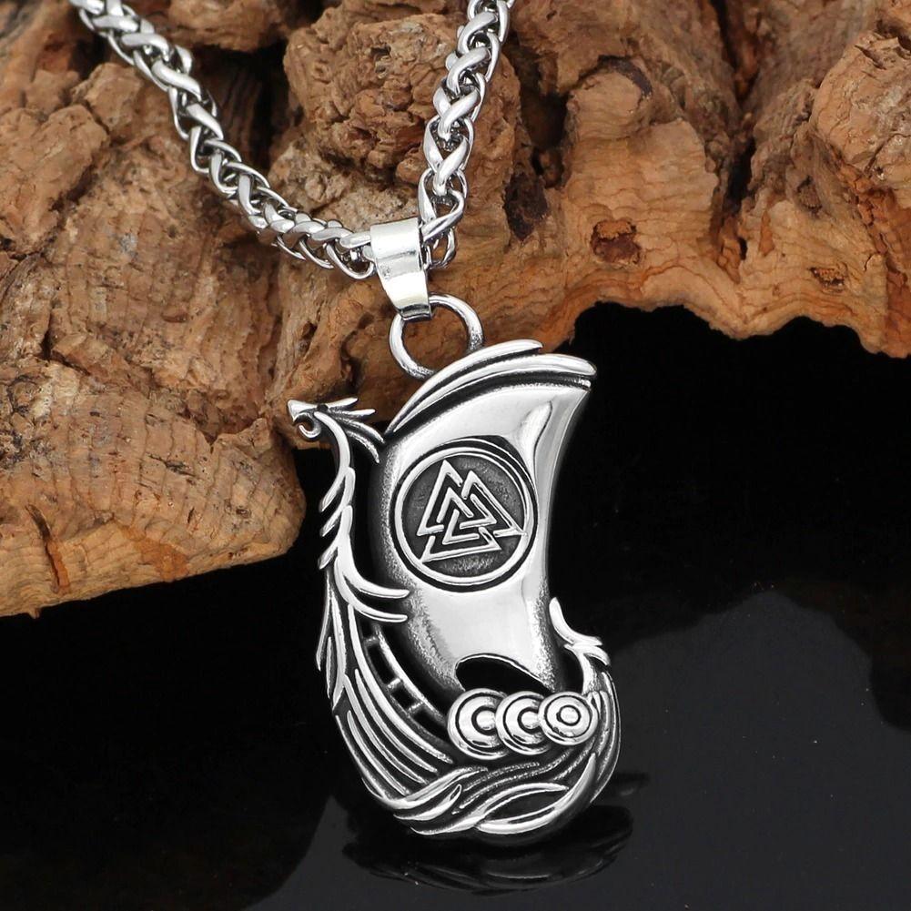 Collar Vikingo Valknut Barco Acero Hombre-5