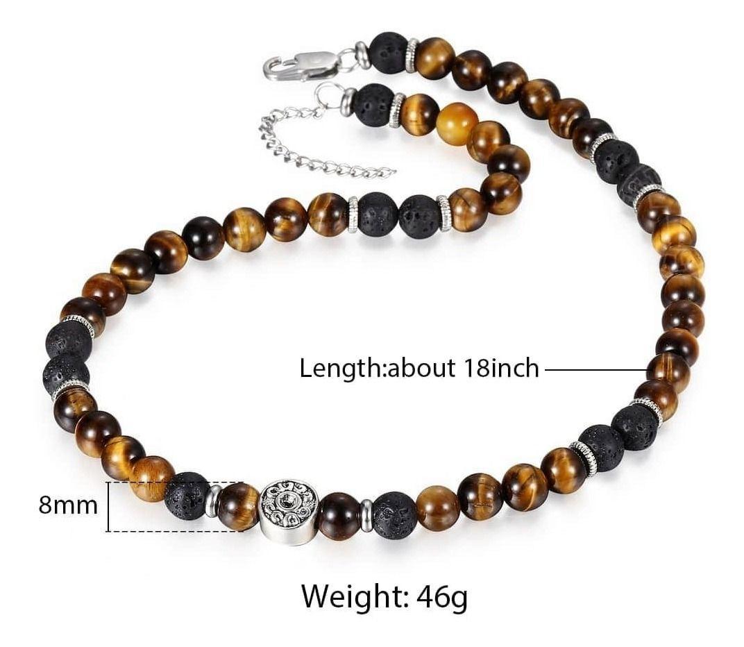 Collar Piedra Volcanica Y Ojo De Tigre Hombre Moda 2020.-3