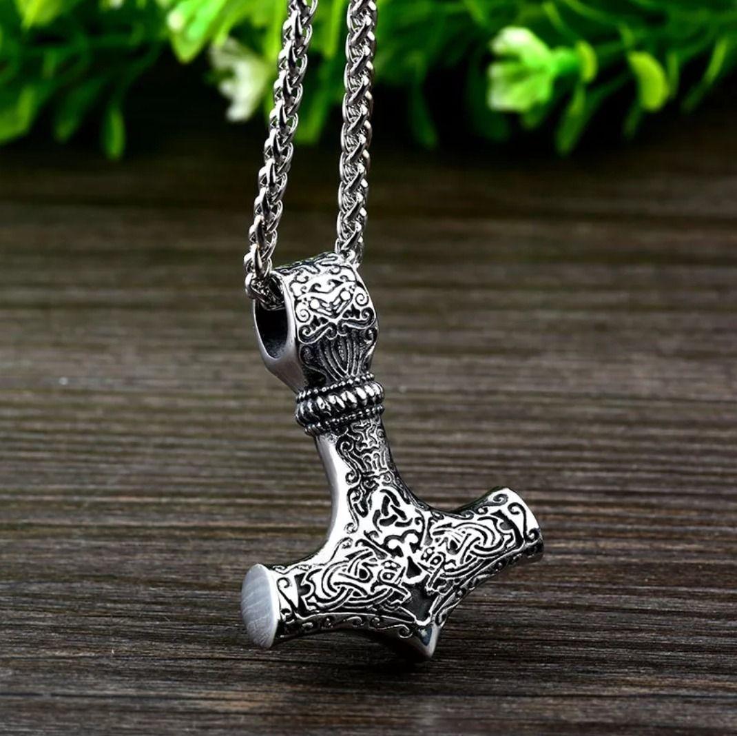 Collar Vikingo Martillo Acero Royal Madriz Space Silver-2