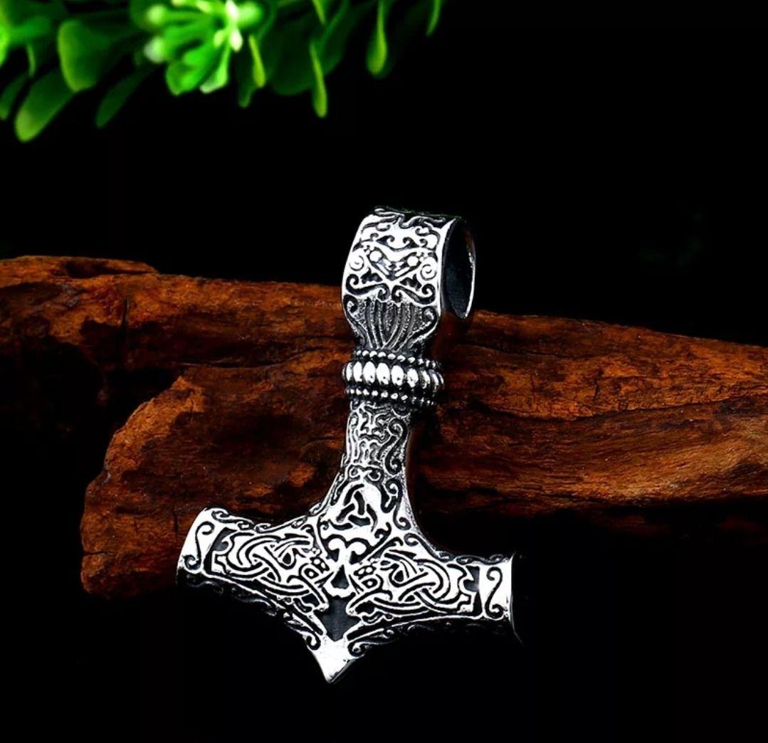 Collar Vikingo Martillo Acero Royal Madriz Space Silver-3