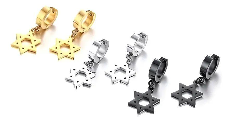 Aros Punk Estrella De David Gold Hombre Mujer Moda 2021-4
