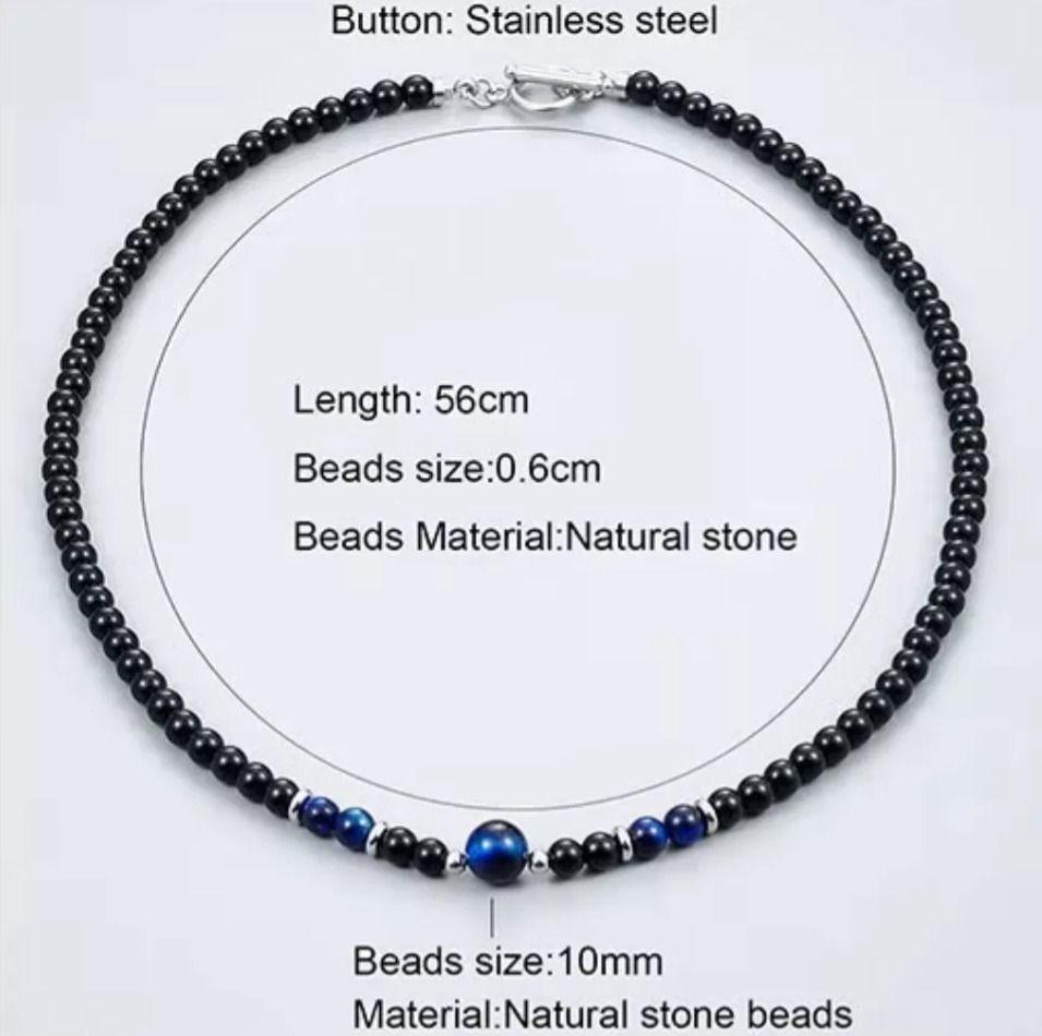 Collar Piedra Onix Y Ojo De Tigre Browm Hombre Moda M1-3