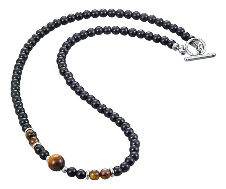 Collar Piedra Onix Y Ojo De Tigre Browm Hombre Moda M1-6