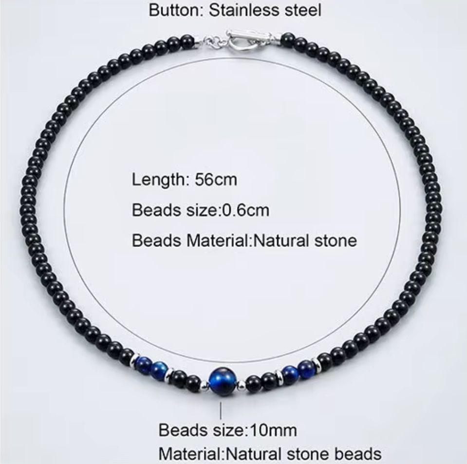 Collar Piedra Onix Y Ojo De Tigre Browm Hombre Moda M1-9