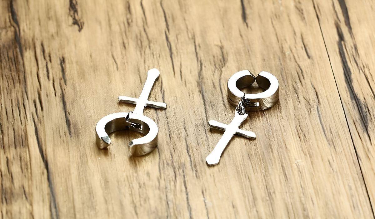 Aros Punk A Presion Cruz Silver Space Hombre Mujer Moda 2019-2