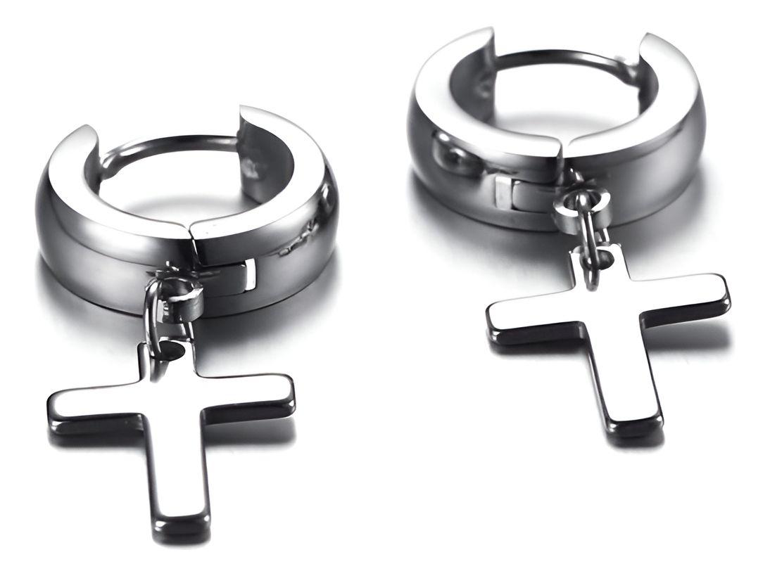 Aros Punk Cruz Silver Hombre Mujer Moda 2019-2