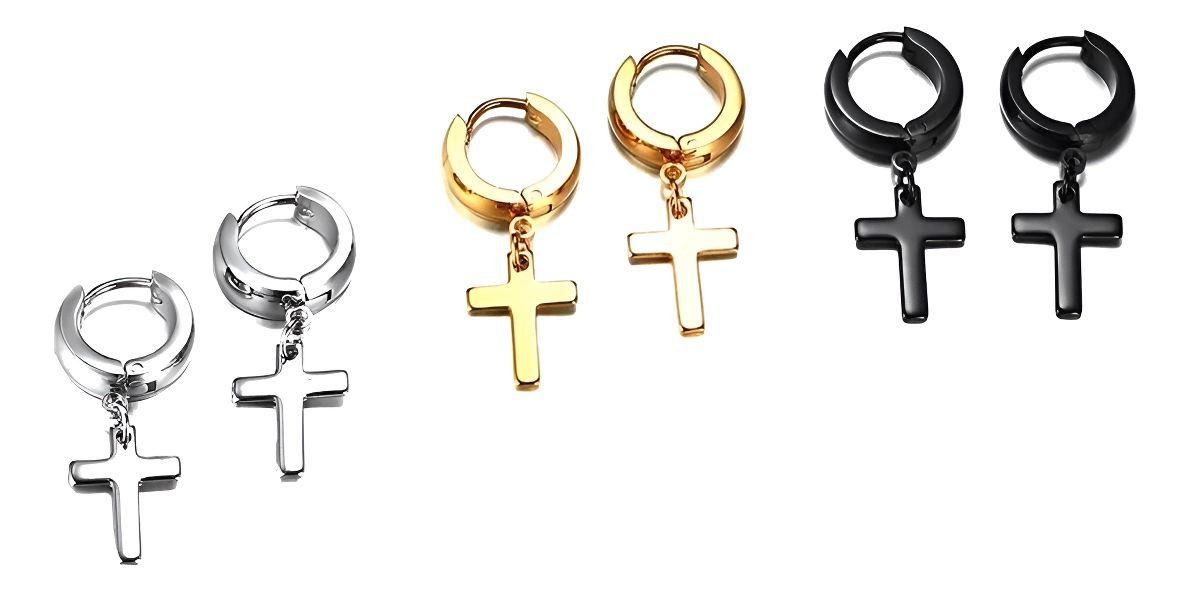 Aros Punk Cruz Silver Hombre Mujer Moda 2019-4