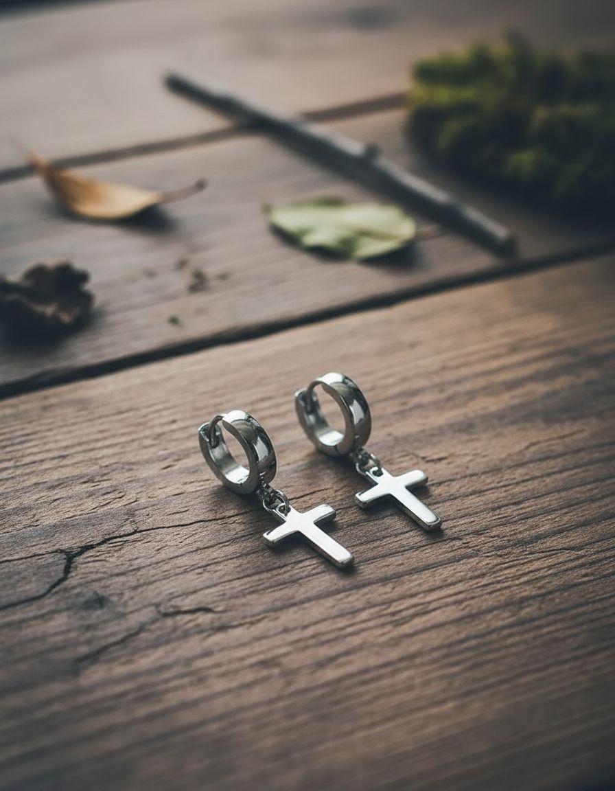 Aros Punk Cruz Silver Hombre Mujer Moda 2019-5