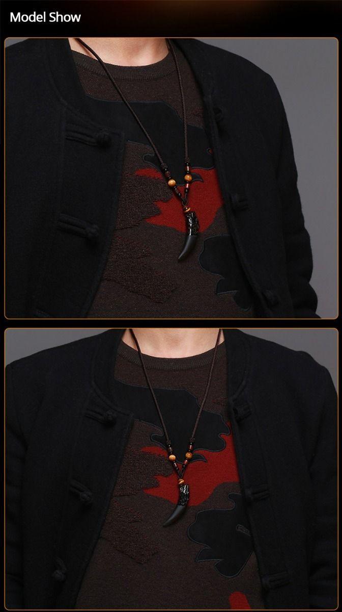 Collar De Lobo Piedra Obsidina Hombre Mujer 2019-3