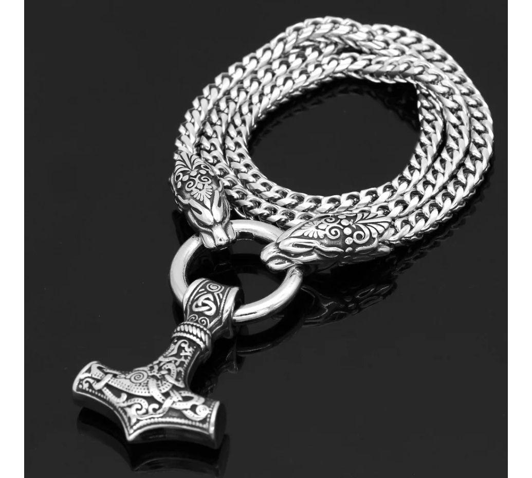 Collar Vikingo Martillo Nordico Mjolnir Acero Leon Nordico-2