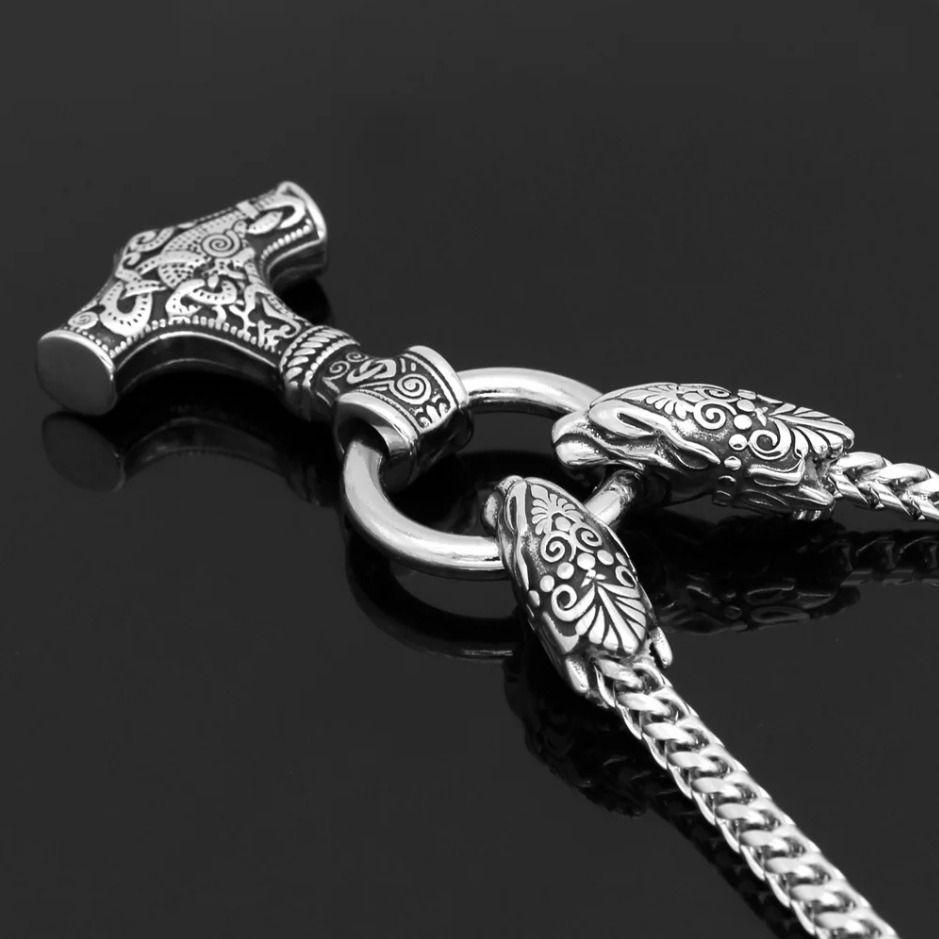 Collar Vikingo Martillo Nordico Mjolnir Acero Leon Nordico-5