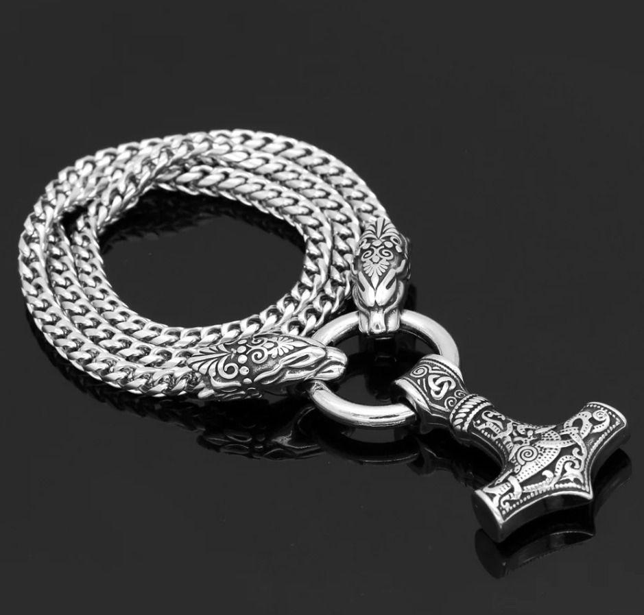 Collar Vikingo Martillo Nordico Mjolnir Acero Leon Nordico-7