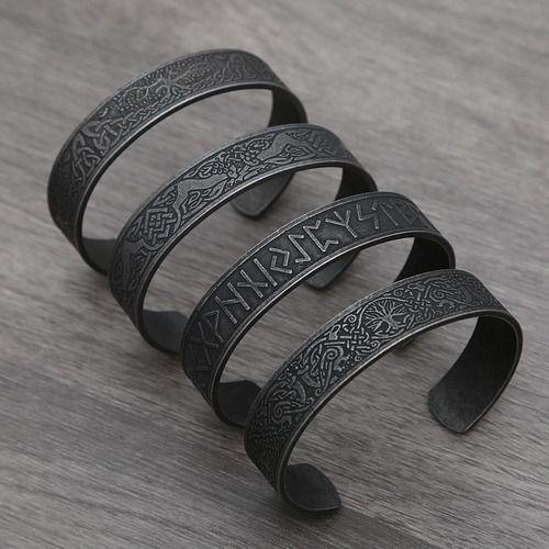 Pulsera Vikinga Arbol Valknut Silver Envejecido Hombre-2