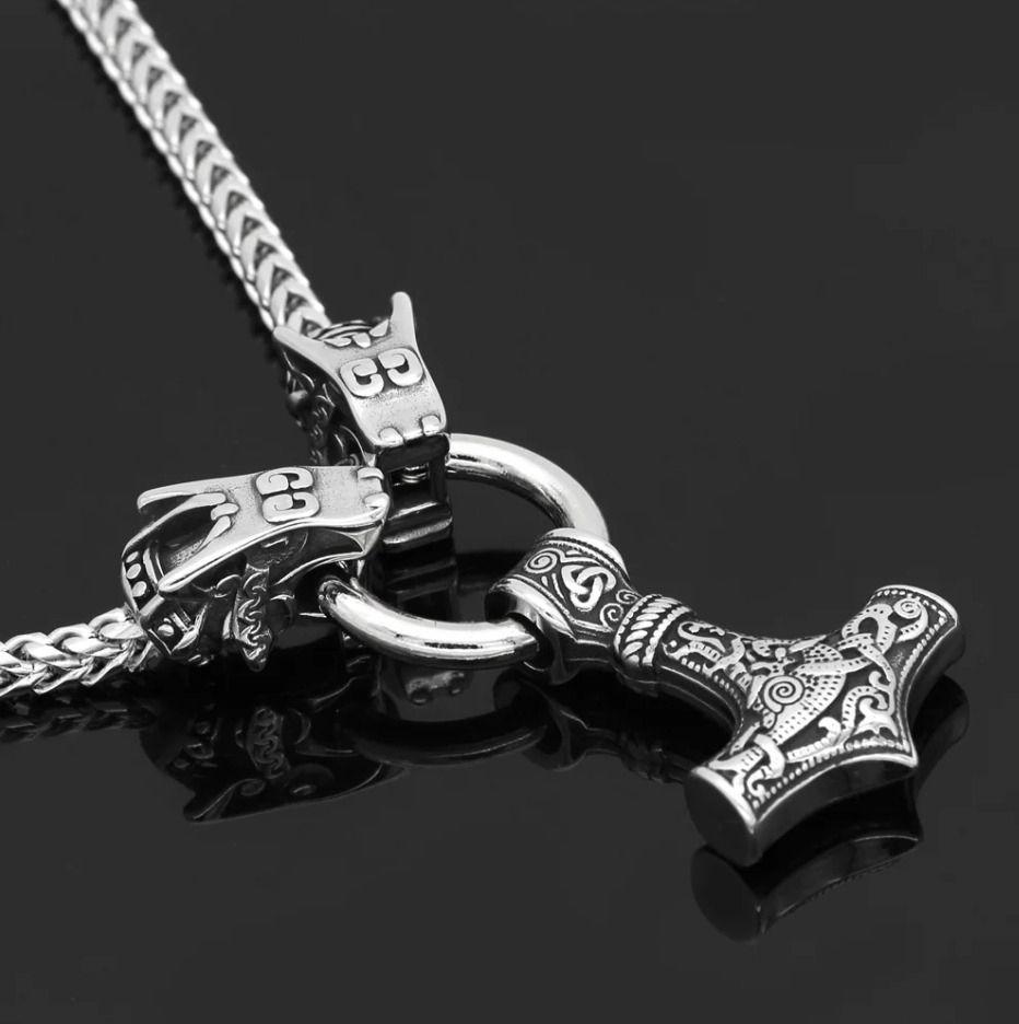 Collar Vikingo Martillo Nordico Mjolnir Acero Moda Masculina-3