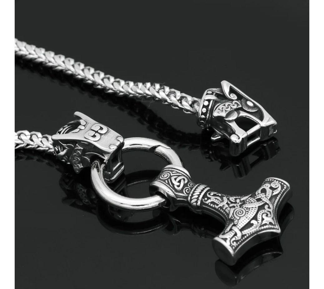 Collar Vikingo Martillo Nordico Mjolnir Acero Moda Masculina-5
