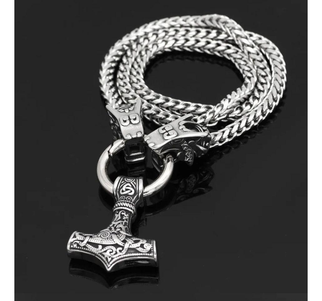 Collar Vikingo Martillo Nordico Mjolnir Acero Moda Masculina-6