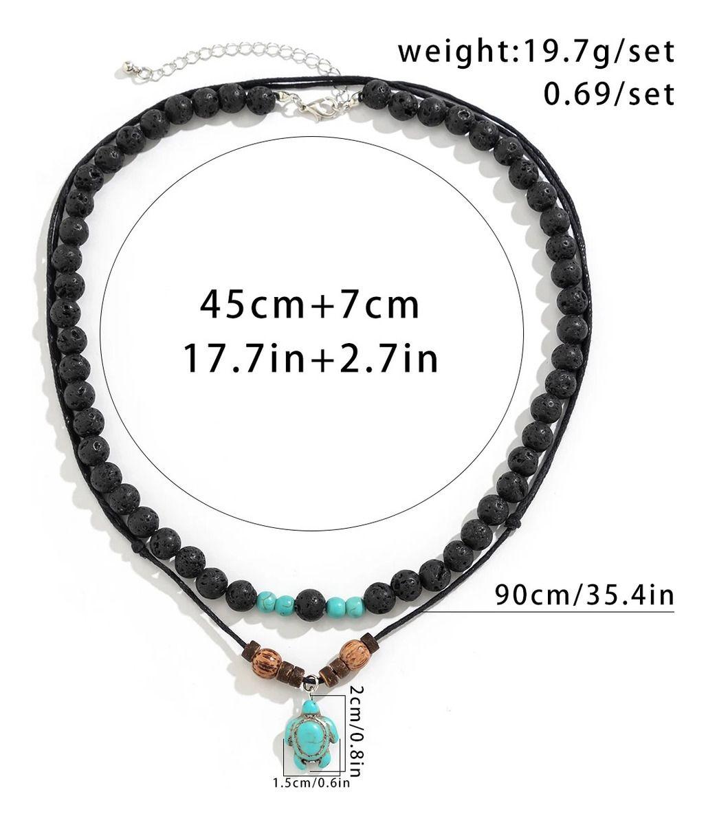 Collar Doble Tortuga Piedra Blue Volcanica  Hombre Mujer-5