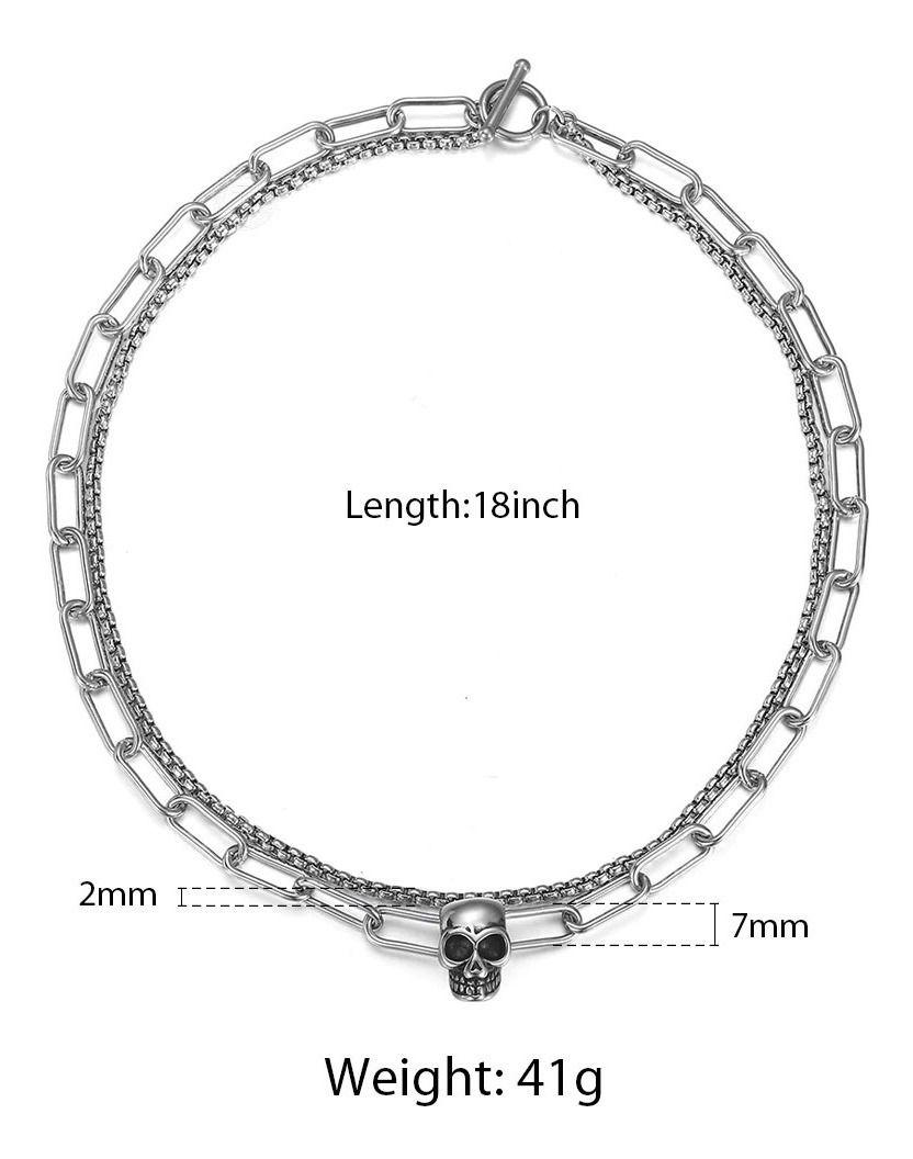 Collar Calavera Doble Silver Space Hombre Moda Punk-4