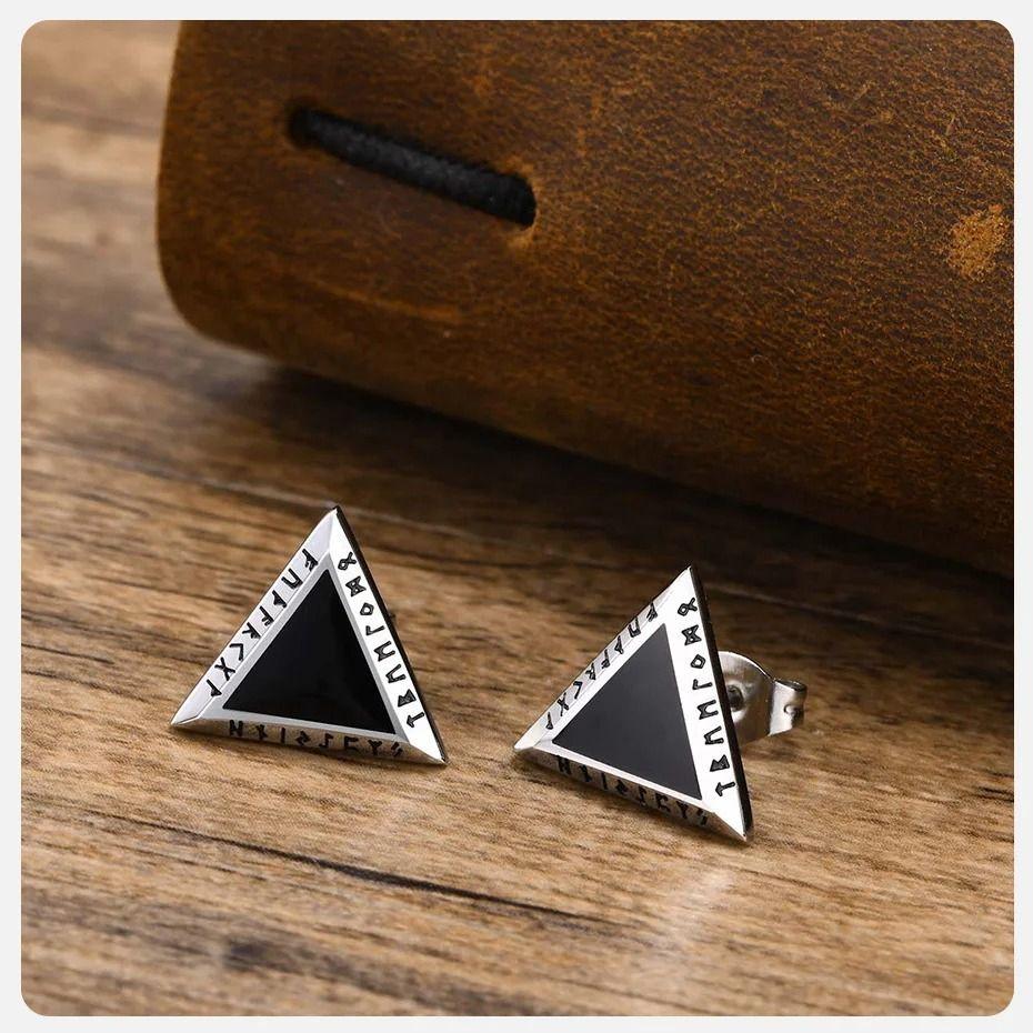 Aros Vikingos Punk Triangulo Runas Vikingas Hombre Mujer-7