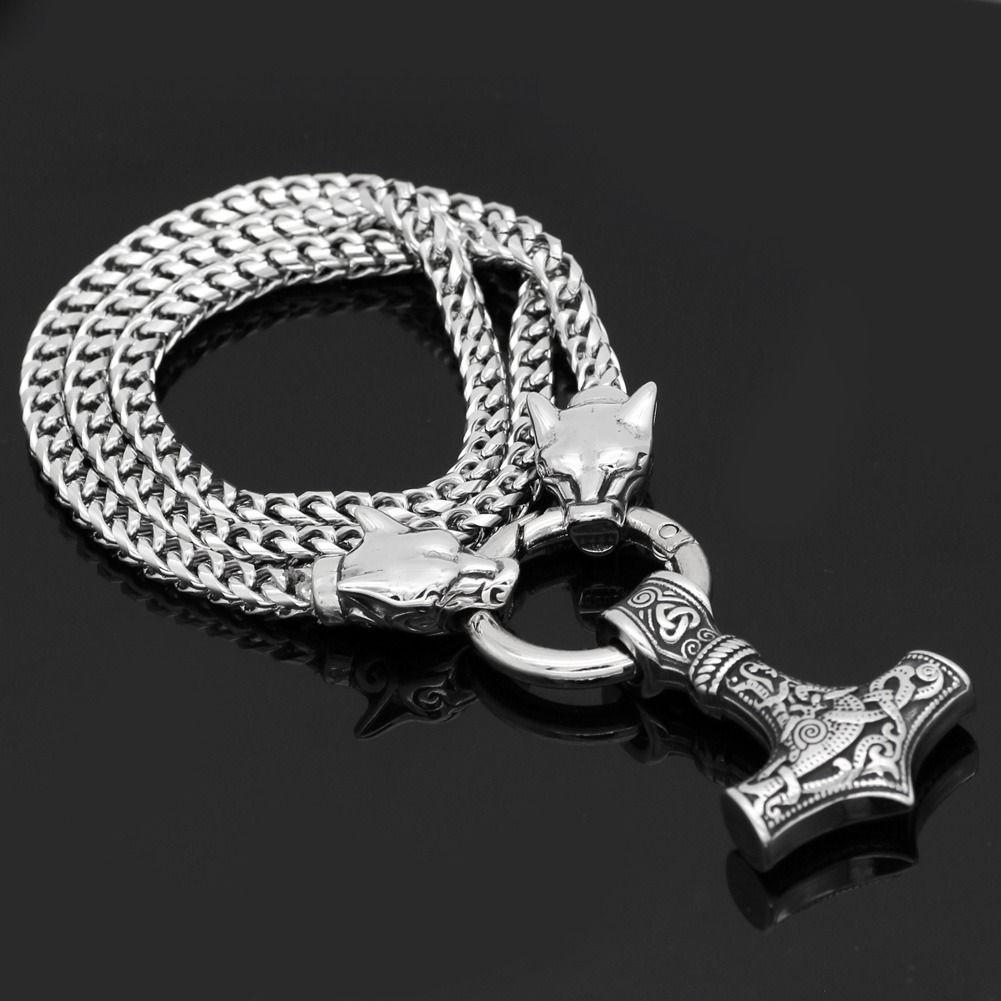 Collar Vikingo Nórdico Hacha Y Lobos Hombre Moda 2021-3