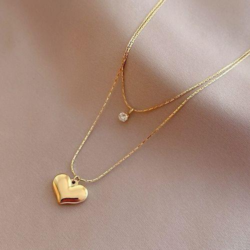 Collar Corazon Gold Space Doble Zirconia Damas Moda Femenina-2