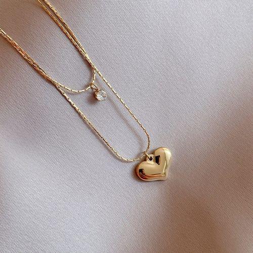 Collar Corazon Gold Space Doble Zirconia Damas Moda Femenina-3