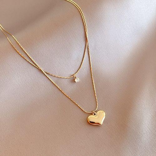 Collar Corazon Gold Space Doble Zirconia Damas Moda Femenina-4