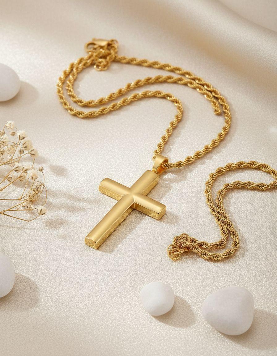 Collar Cruz Gold Hombres Caballeros Moda Masculina M1-2