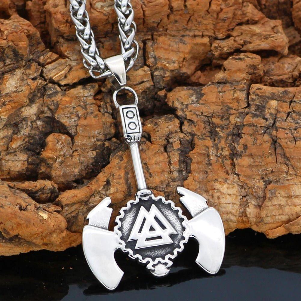 Collar De Hacha Vikinga Nordico Vegvisir Valknut Hombre-2