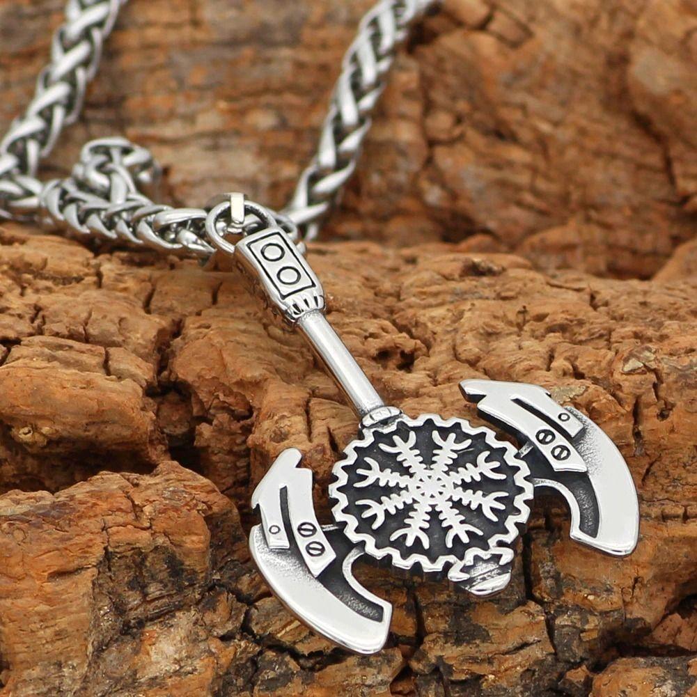 Collar De Hacha Vikinga Nordico Vegvisir Valknut Hombre-3