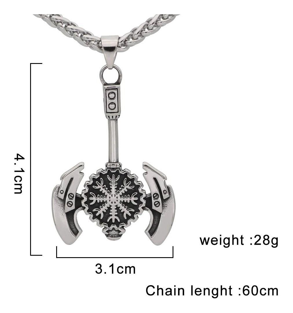 Collar De Hacha Vikinga Nordico Vegvisir Valknut Hombre-4