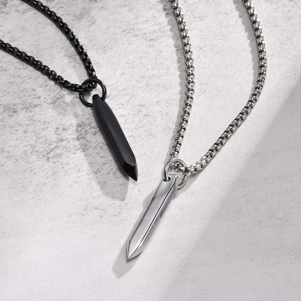 Collar Minimalista Silver Black Hombre Mujer Moda Masculina-2