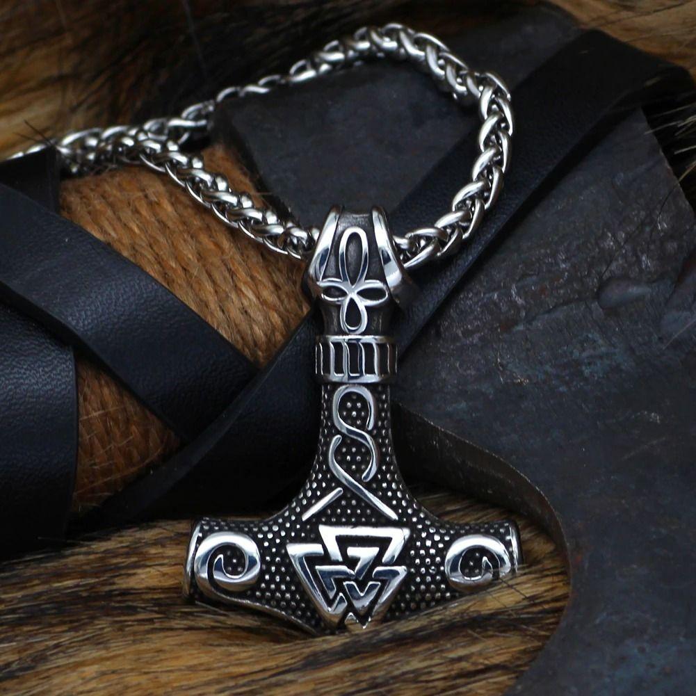 Collar Vikingo Amuleto Vikingo Martillo Valknut Moda 2023-3