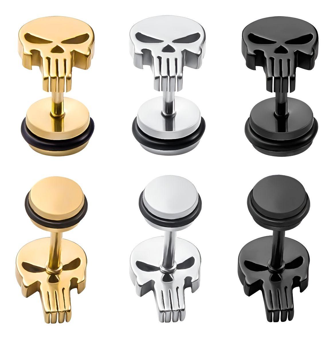 Aros Punk Hombre Mujer Calavera Gold Earing Moda 2019-4