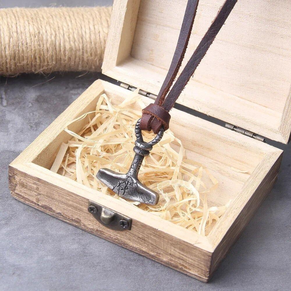 Collar De Cuero Martillo Mjolnir Vikingo Moda-4